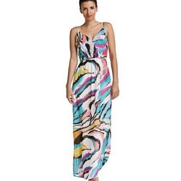 Yumi Kim Large Cleo Watercolor Maxi Dress 100% Silk Zebra Multicolor Medium u24 - Picture 1 of 8